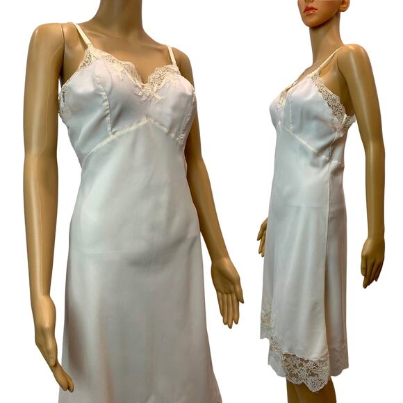 40s 50s Pale Peach Pink Saab Saabalon Slip / Dress w Lace | S - Picture 3 of 10